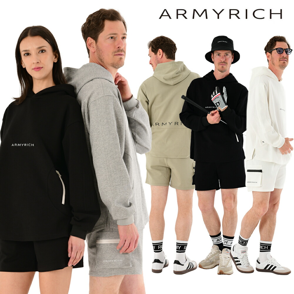 ARMYRICH レーヨンポンチ パーカー ショーツ セットアップ メンズ 春夏 春服 夏服 上下セット 半袖風 軽量 涼しい 夏 セットアップ ルームウェア ワンマイルウェア ゴルフ スポーツ ブラック/ホワイト/グレー/グレージュ S/M/L/XL/3L