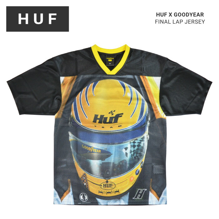 HUF × GOODYEAR ハフ × グッドイヤー フットボールジャージ FINAL LAP JERSEY 半袖 カットソー トップス メンズ M-XL ブラック KN00469 【単品購入の場合はメール便発送】