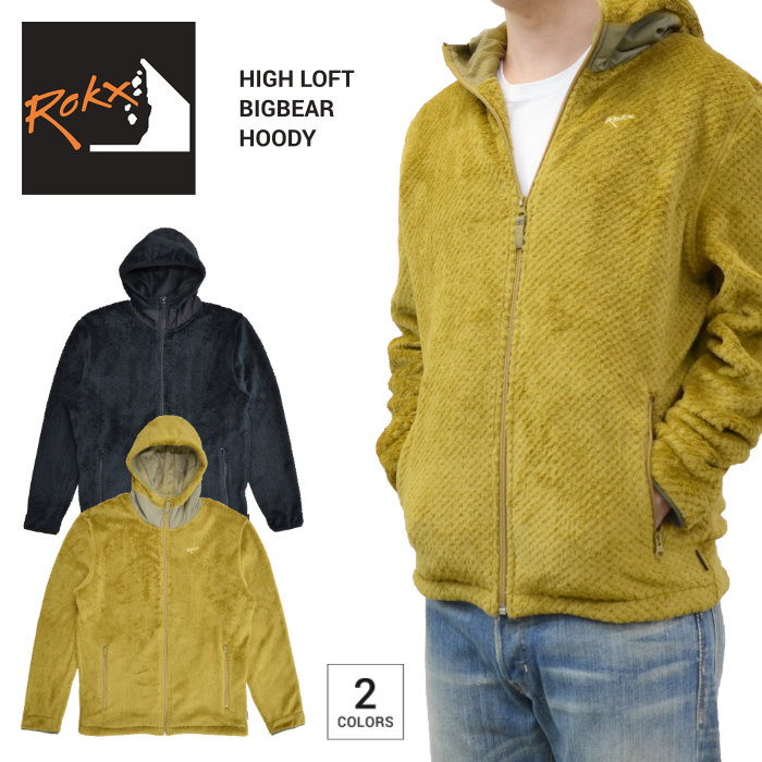 ROKX ロックス ジャケット HIGH LOFT BIGBEAR HOODY フリースジャケット ボア ジップパーカー メンズ アーミー ブラック M-XL RXMF204116 【バーゲン】|Slow time life