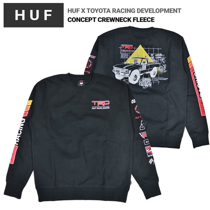 HUF TRD ハフ トヨタ・レーシング・デベロップメント スウェット CONCEPT CREWNECK FLEECE フリース トレーナー メンズ M-XL ブラック PF00672 【バーゲン】