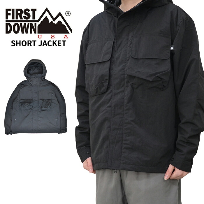 FIRST DOWN USA ファーストダウン ジャケット SHORT JACKET TASLAN NYLON ショートジャケット タスランナイロン ナイロンジャケット アウター ブルゾン メンズ M-XL ブラック F441002C 【バーゲン】|Slow time life