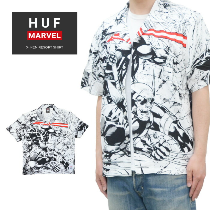 【割引クーポン配布中】 HUF × MARVEL ハフ × マーベル シャツ X-MEN RESORT SHIRT リゾートシャツ カジュアルシャツ アロハ 半袖 メンズ S-XL ホワイト BU00172画像