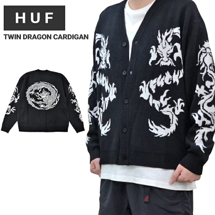 HUF MERGED CARDIGAN ネイビー M HUF（ハフ）の「MERGED CARDIGAN / HUF カーディガン