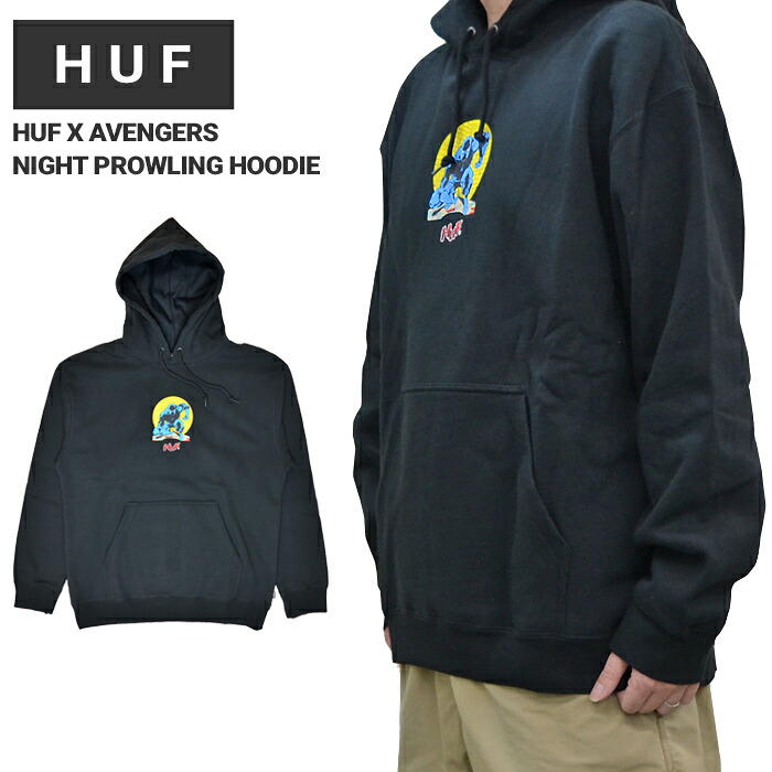 HUF AVENGERS ハフ アベンジャーズ パーカー NIGHT PROWLING P/O HOODIE フリース スウェット メンズ M-XL ブラック PF00655 【バーゲン】|Slow time life