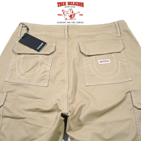 TRUE RELIGION【外国で押さえる★薄っぺら股上★白の馬蹄編み目】カーゴパンツ【真砂ベージュ】新品 トゥルーレリジョン メンズ 馬蹄ロゴタイプ うしろ側衣嚢 広々とした 乳母車 濫りがわしい ローライズ Ed Hardy エドハーディー アメカジ 社交ダンス HIPHOP 表どおり Y2K【NEW YORK買い付け】