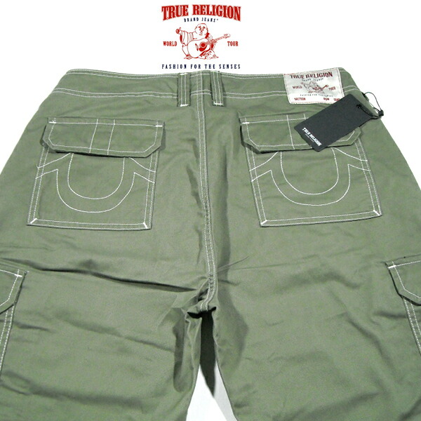 TRUE RELIGION【外国で押さえる★薄っぺら股上★白の馬蹄編み目】カーゴパンツ【カーキ】新品 トゥルーレリジョン メンズ 馬蹄ロゴタイプ うしろ側衣嚢 広々とした 乳母車 濫りがわしい ローライズ Ed Hardy エドハーディー アメカジ 御居処跳ねる 社交ダンス HIPHOP 表どおり Y2K【NEW YORK買付け】