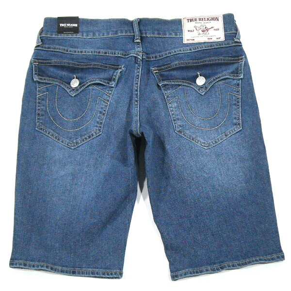 TRUE RELIGION【RICKY★SN FLAP★Relaxed Straight★ベージュの馬蹄編み目】ジーンズさる股引き【ミディアムウォッシュ 紺】新品 トゥルーレリジョン メンズ デニム 馬蹄ロゴタイプ ジーンズ 二分の一ズボン下 引っ切りない うしろ側隠し 00s HIPHOP 御居処跳ねる Y2K【NEW YORK買付け】