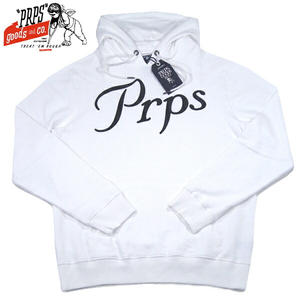 PRPS GOODS【裏地パイル★分かりやすいに徹した黒一色のロゴタイプ刷り上げる】流汗 ティーシャツ パーカー【白いこと 白】新品 ピーアールピーエス グッズ メンズ RRL ダブルアールエル Ralph Lauren ラルフローレン DIESEL ディーゼル G-STAR Urban Outfitters【NEW YORK買付け】 パーカー-トップス-メンズファッション