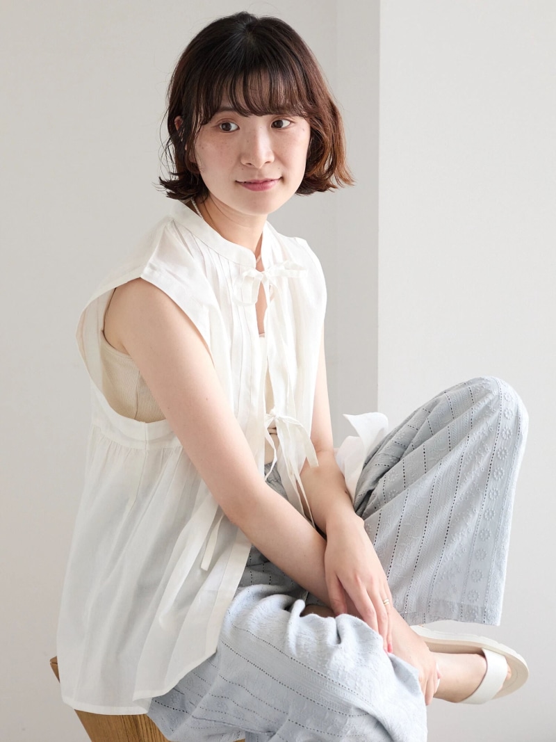 ぽろん★新品★sm2★脇リボンレースベスト：ノースリーブラウスでも Samansa Mos2（サマンサ モスモス）の「脇リボンレース貼り