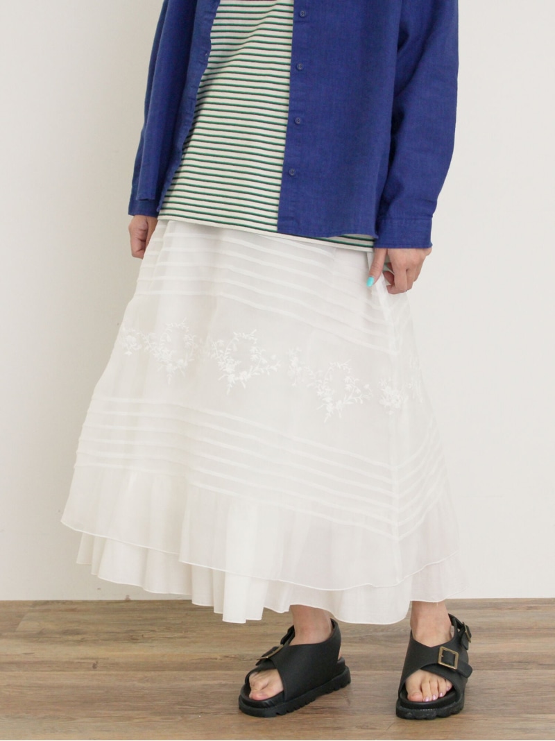 セール】裾フラワー柄フリル刺繍スカート（スカート）｜TSUHARU by