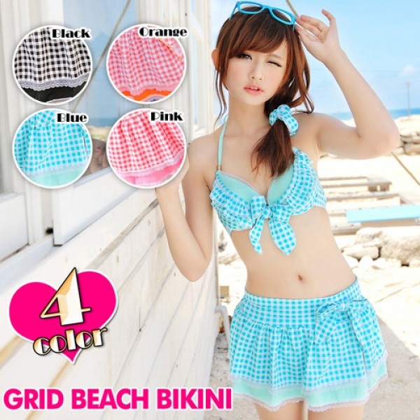 チェック柄　ビキニ　スカートセット FREEサイズ　グリーンレーベル チェック柄 ビキニ スカートセット FREEサイズ グリーンレーベル