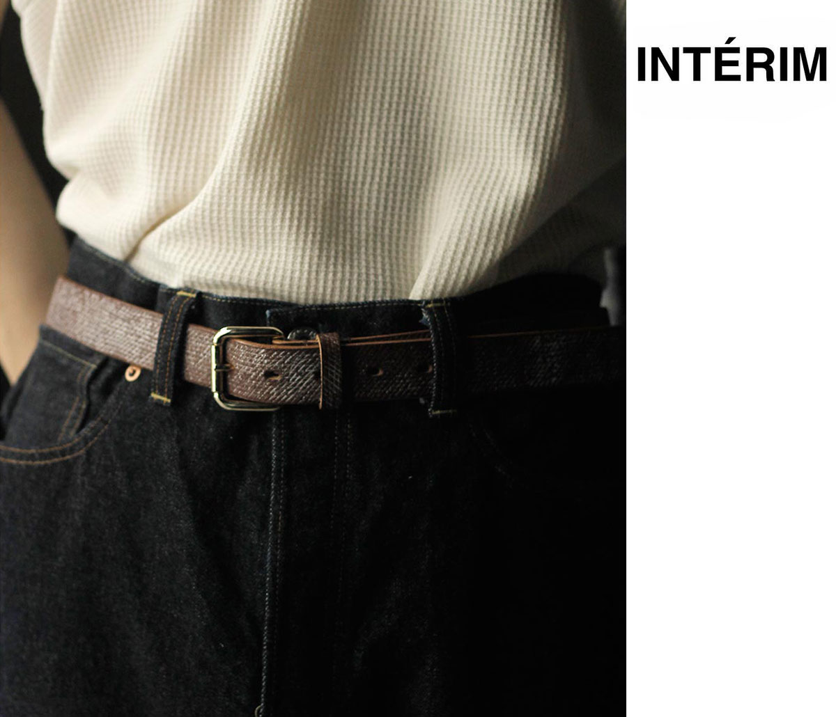 インテリム INTERIM 30粍 差し交わす 禾穀類 オークバーク なめし革 胴締め 30粍 CROSS GRAIN OAK BARK LEATHER BELT (IT000571)