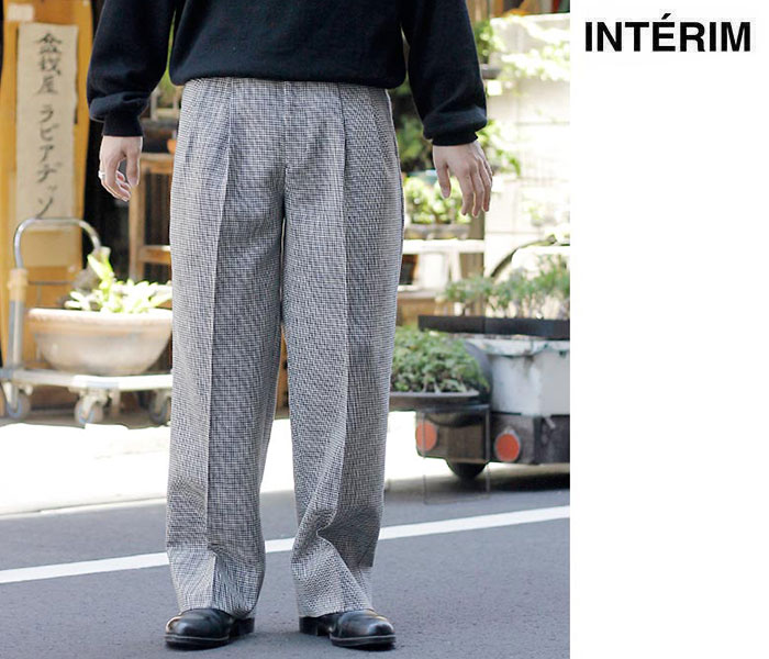インテリム INTERIM ハウンドトゥース ウール 2タック ストレート スラックス HOUNDTOOTH WOOL 2-TUCK STRAIGHT SLACKS (IT24A151)