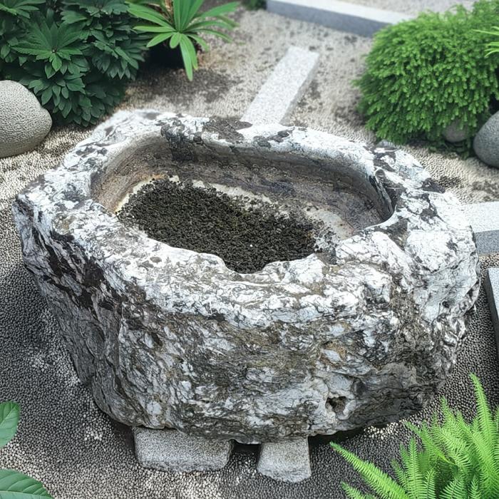 楽天市場】【新商品】【送料無料】御影石で出来た“菊鉢”1尺坪庭などに