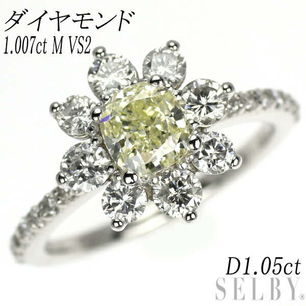 新品 Pt950 クッションカット ダイヤモンド リング 1.007ct M VS2 D1.05ct フラワー SELBY 送料サービス|SELBY