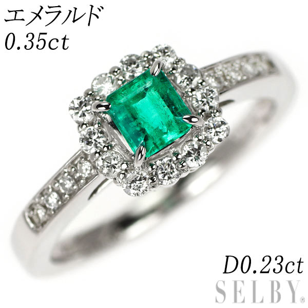 【中古】 Pt950 エメラルド ダイヤモンド リング 0.35ct D0.23ct SELBY 送料サービス