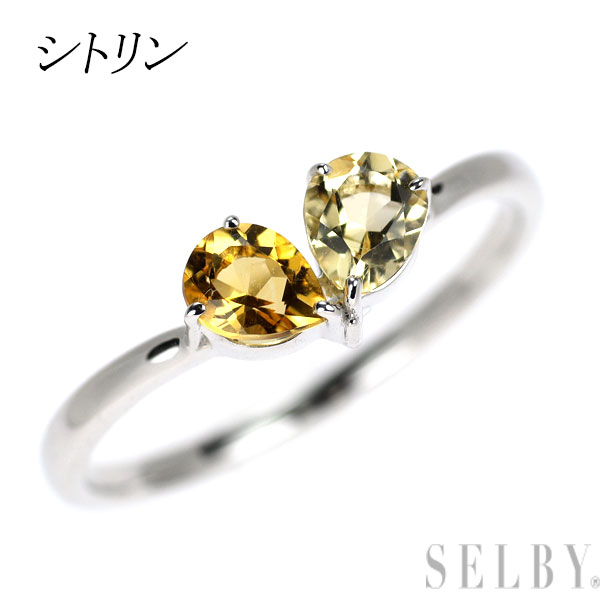 【中古】 K10WG ペアシェイプ シトリン リング SELBY 送料サービス