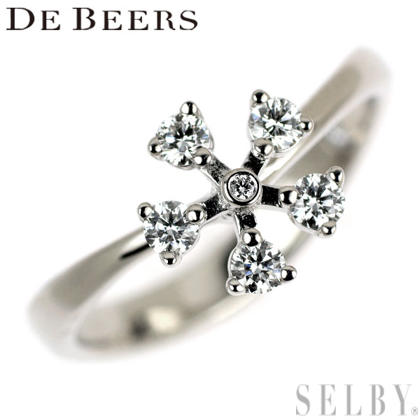【中古】 デビアス K18WG ダイヤモンド リング フラワー SELBY 送料サービス
