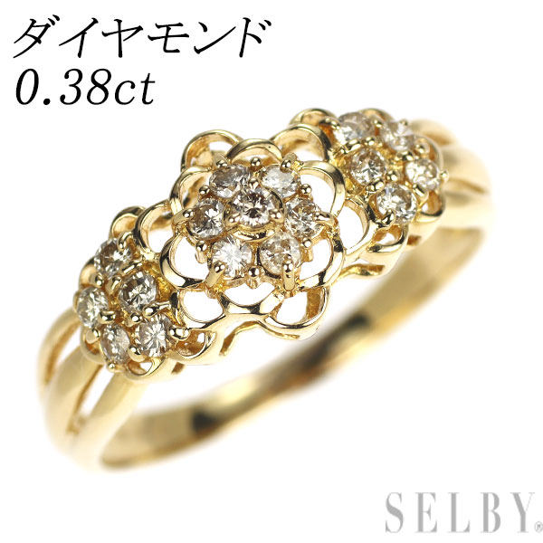 【中古】 K18YG ダイヤモンド リング 0.38ct フラワー SELBY 送料サービス