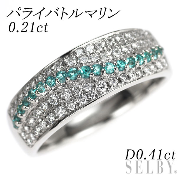 【中古】 Pt900 パライバトルマリン ダイヤモンド リング 0.21ct D0.41ct SELBY 送料サービス