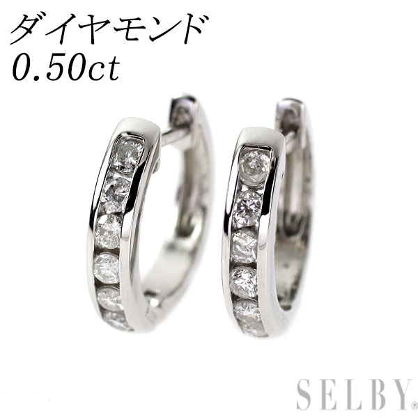 【中古】 Pt900 ダイヤモンド ピアス 0.50ct フープ SELBY 送料サービス