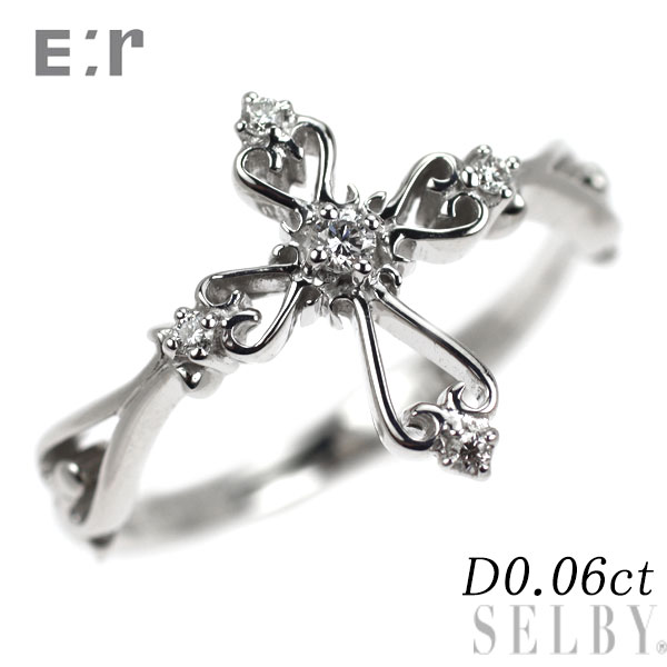 【中古】 E:r/エール K18WG ダイヤモンド リング 0.06ct エールクロワ クロス SELBY 送料サービス