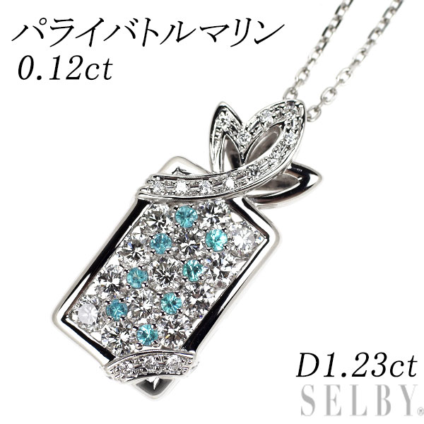 【中古】 Pt900/ Pt850 パライバトルマリン ダイヤモンド ペンダントネックレス 0.12ct D1.23ct SELBY 送料サービス