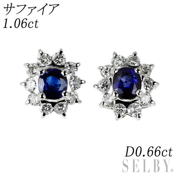 【中古】 Pt900 サファイア ダイヤモンド ピアス 1.06ct D0.66ct フラワー SELBY 送料サービス