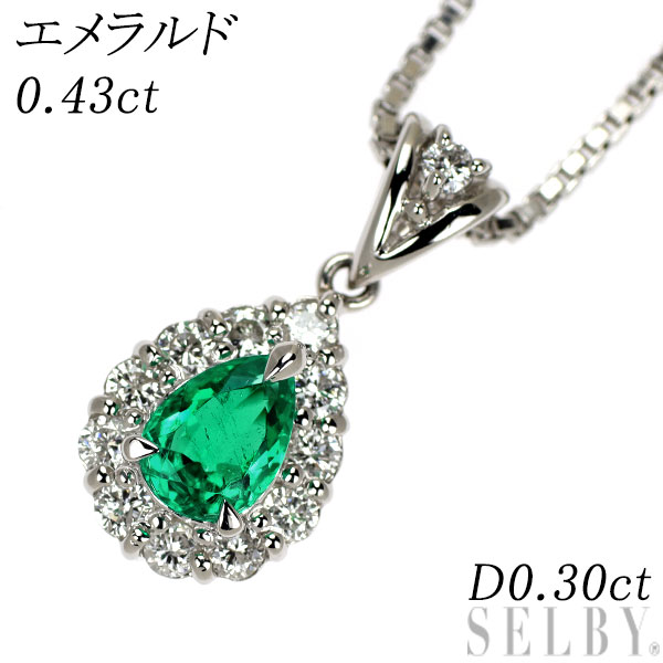 【中古】 Pt900/ Pt850 エメラルド ダイヤモンド ペンダントネックレス 0.43ct D0.30ct SELBY 送料サービス