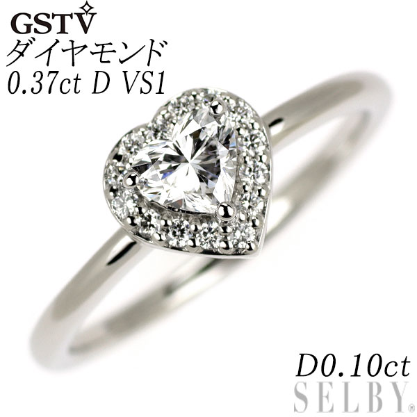 【中古】 GSTV Pt950 ハートシェイプ ダイヤモンド リング 0.37ct D VS1 D0.10ct SELBY 送料サービス