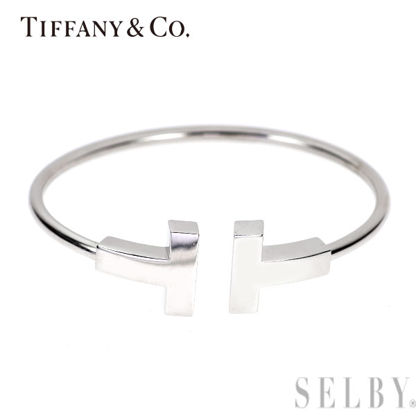 【中古】 ティファニー K18WG バングル Tワイドワイヤー SELBY 送料サービス Tiffany