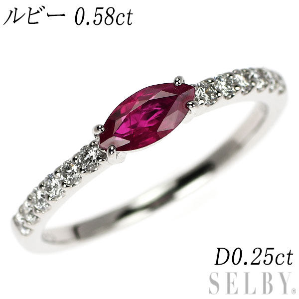 【中古】 Pt900 マーキス ルビー ダイヤモンド リング 0.58ct D0.25ct SELBY 送料サービス