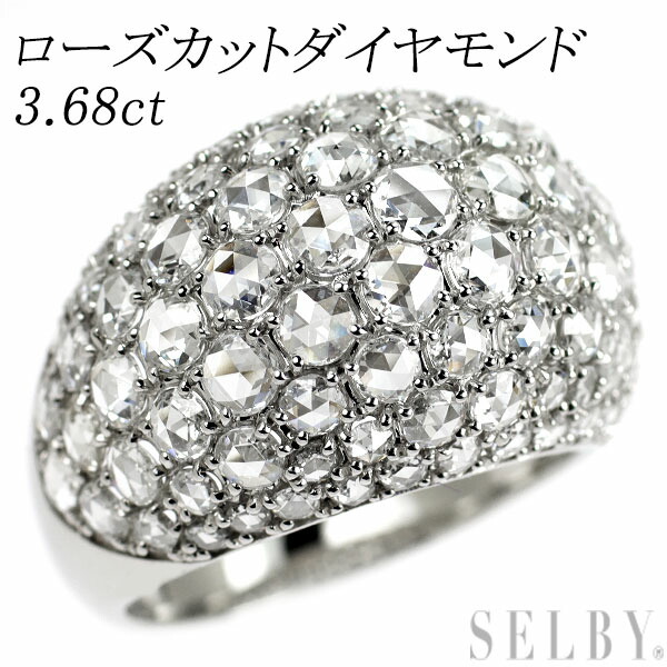 【中古】 Pt950 上質ローズカットダイヤモンド パヴェリング 3.68ct ハニカムセッティング SELBY 送料サービス