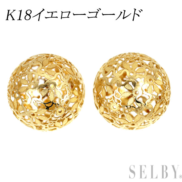 【中古】 K18YG デザインピアス 植物 SELBY 送料サービス