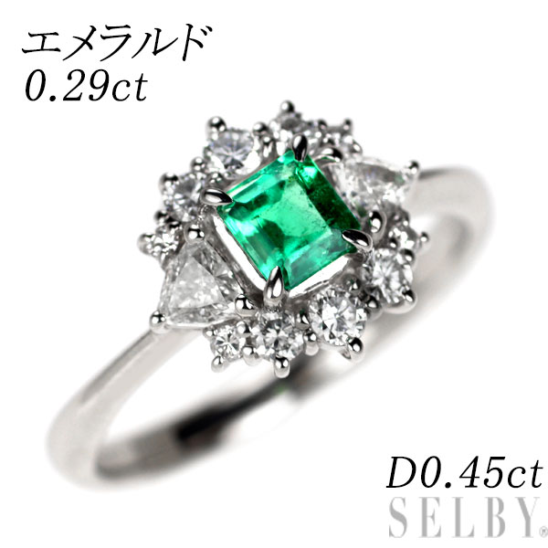 【中古】 Pt900 エメラルド ダイヤモンド リング 0.29ct D0.45ct SELBY 送料サービス