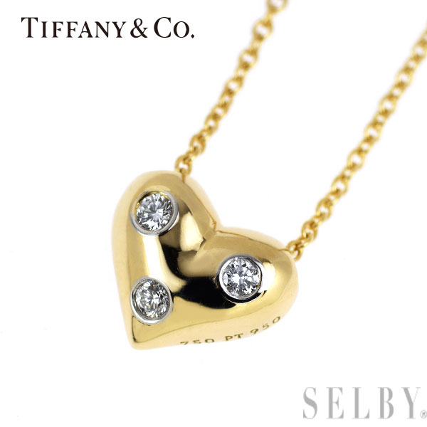 【中古】 ティファニー K18YG/ Pt950 ダイヤモンド ペンダントネックレス ドッツ ハート SELBY 送料サービス Tiffany|SELBY