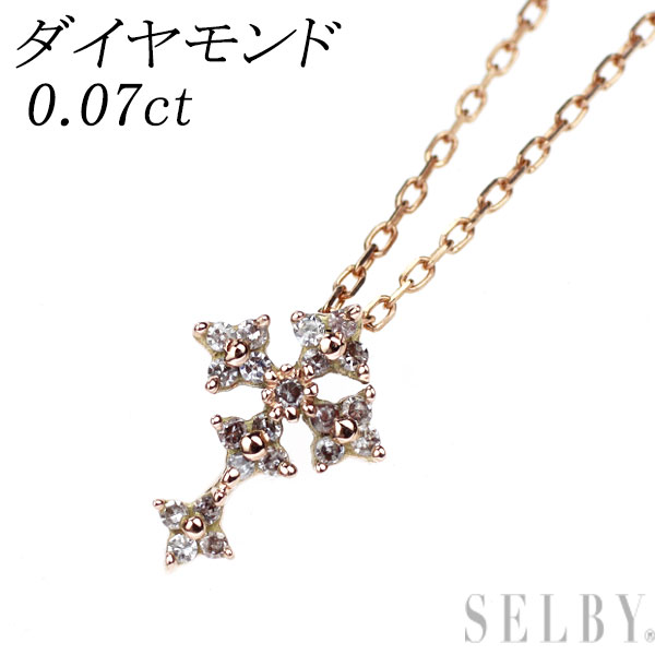 【中古】 K10PG シングルカット ダイヤモンド ペンダントネックレス 0.07ct クロス SELBY 送料サービス|SELBY