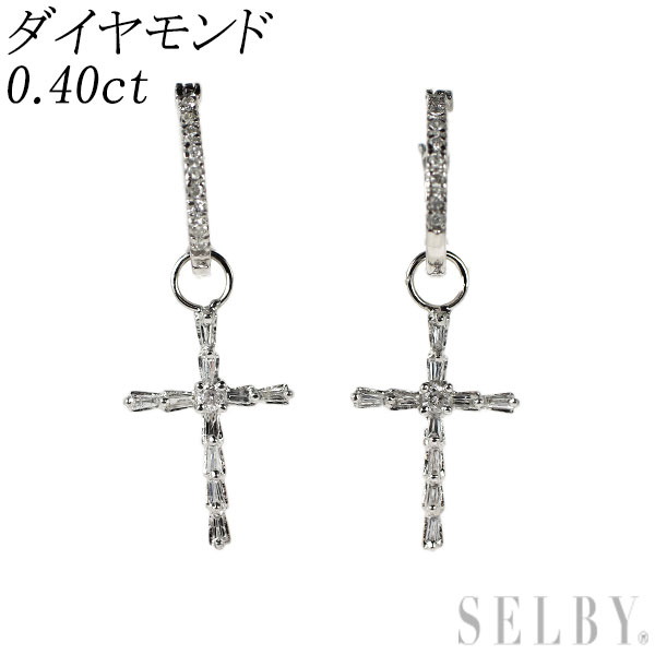 【中古】 K18WG ダイヤモンド ピアス 0.40ct チャーム付き 2Way クロス SELBY 送料サービス|SELBY