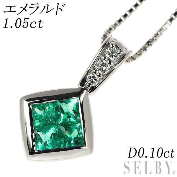 【中古】 Pt900/ Pt850 エメラルド ダイヤモンド ペンダントネックレス 1.05ct D0.10ct SELBY 送料サービス|SELBY