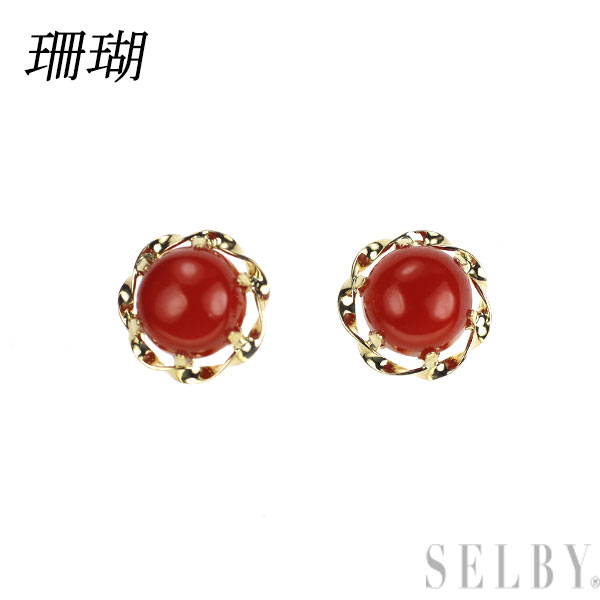 【中古】 K18YG 珊瑚/サンゴ ピアス SELBY 送料サービス｜SELBY