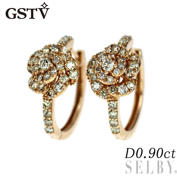 【中古】 GSTV K18PG ダイヤモンド フープ ピアス 0.90ct フラワー SELBY 送料サービス｜SELBY