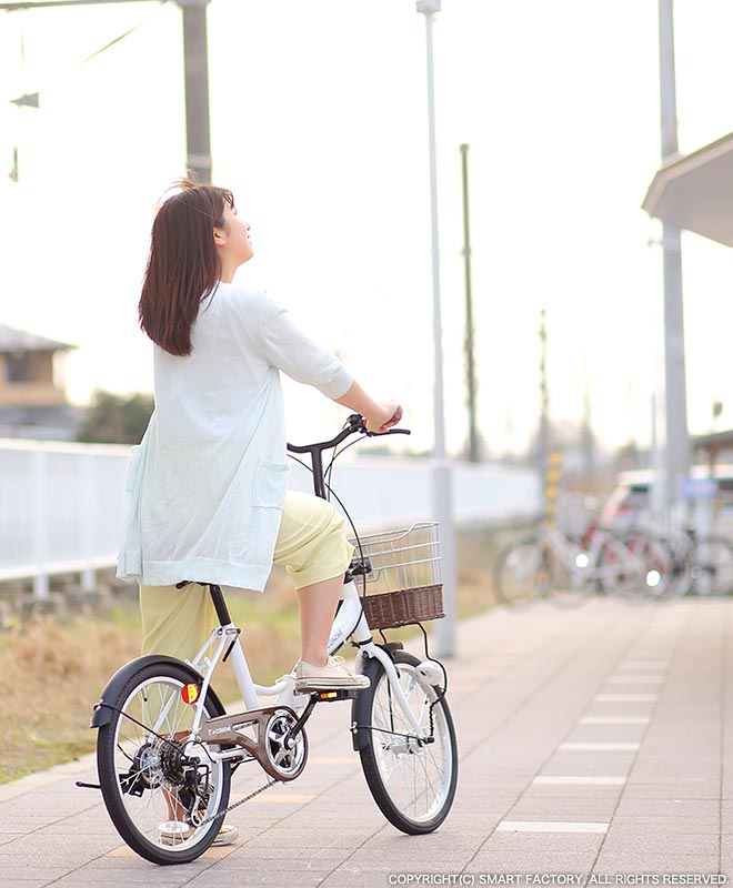 折りたたみ自転車20インチハンドル折りたたみ籐風カゴダイナモライト肉厚チューブCONOMIこのみコノミ通学通勤☆