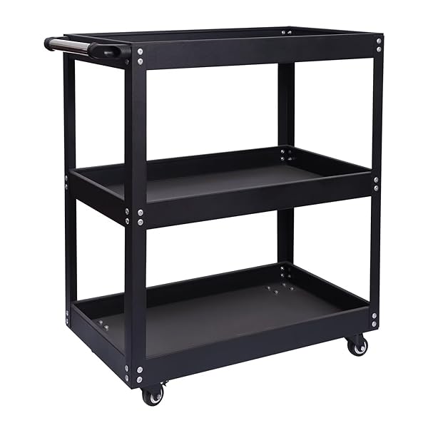 【貨物輸送無料】MIMIER 物の具手押し車 3段 キャスター付 黒いこと 耐荷重150KG 幅65.5CM×奥ふかさ36CM×高さ