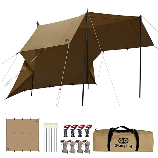 【貨物輸送無料】GOGlamping HENGEN+スクエアタープTC 四角四面タープ ポリ綿織物 かがり火可 【19引き渡しル