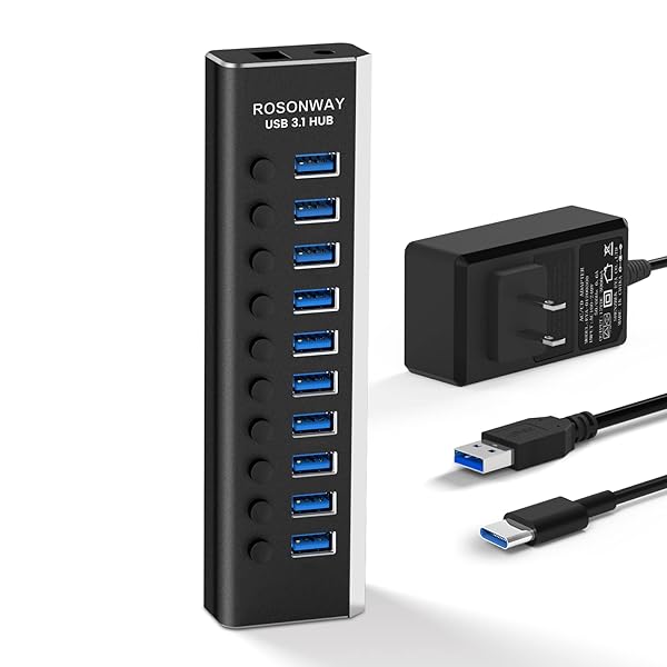【貨物輸送無料】ROSONWAY USB こしき 3.1 Gen2 10Gbps 10界面軽銀製 36W USB HUB セルフ力強さ USB有線テレビ