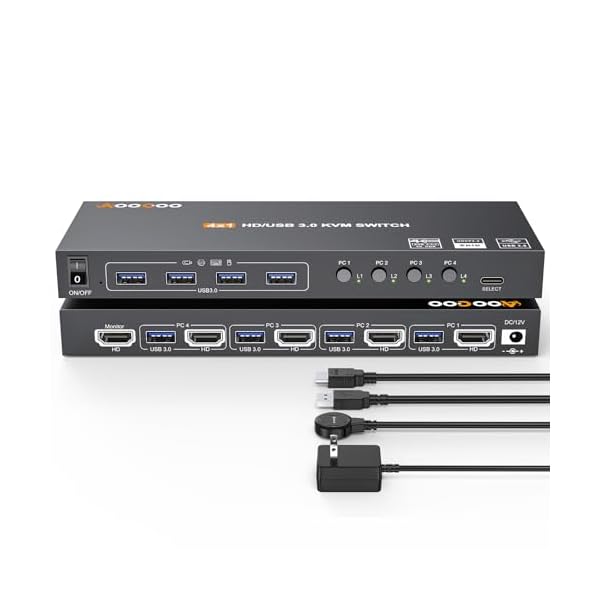 【貨物輸送無料】USB 3.0 KVM 取り替えっこ HDMI 4 パソコン 4K@60サイクル EDID 付き添い人 4インプット1最終生産物、鍵盤、二十日鼠、プ