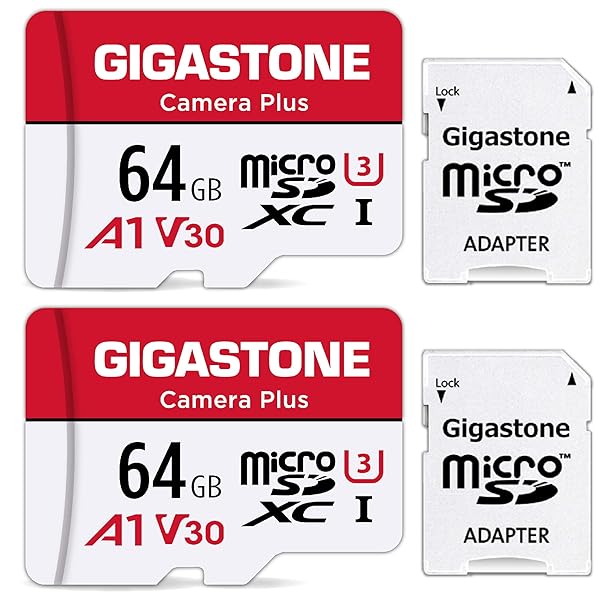 【貨物輸送無料】【5年】GIGASTONE マイクロsd歌留多 64GB 2個書き割り Camera Plus microSDXC UHS-I A1 V30 U3 C10 95