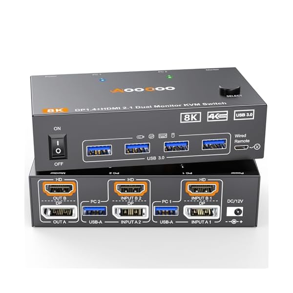 【貨物輸送無料】デュアル 管する KVM 取り替えっこ 2 界面 8K@60サイクル 4K@144サイクル HDMI+DP USB 3.0 取り替えっこ 取りひろげる