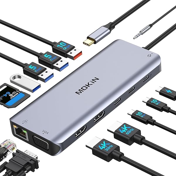 【貨物輸送無料】MOKiN USB-C縛ステイションtype c縛ステイションhdmi 2つ【2HDMI+VGA 3