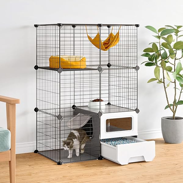 【貨物輸送無料】Topzoo 猫 伏せ籠 室内用便器付き添い人 室内用便器一体型 防臭 飛散楽にする 2段 子ネコ か細い 精神的な統合簡